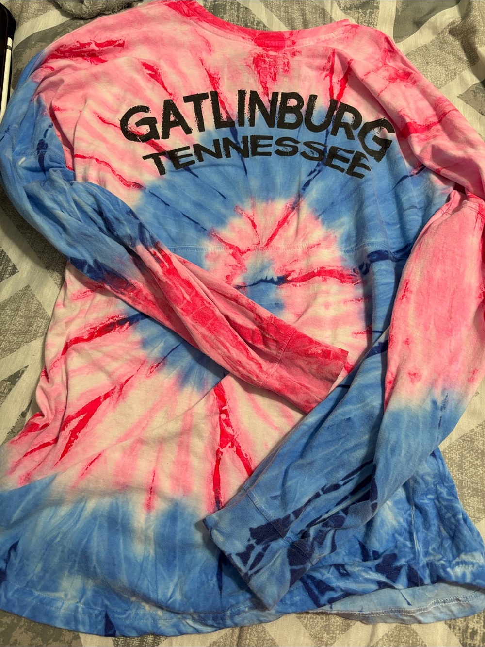 Gatlinburg Tennessee Tie-Dye Long Sleeve Tee - Pink & Blue